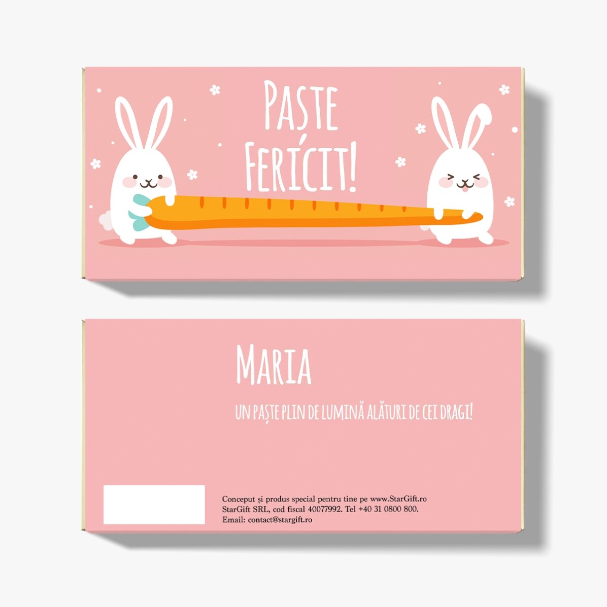 Chocolat personnalisé avec un prénom et un message - Lapins