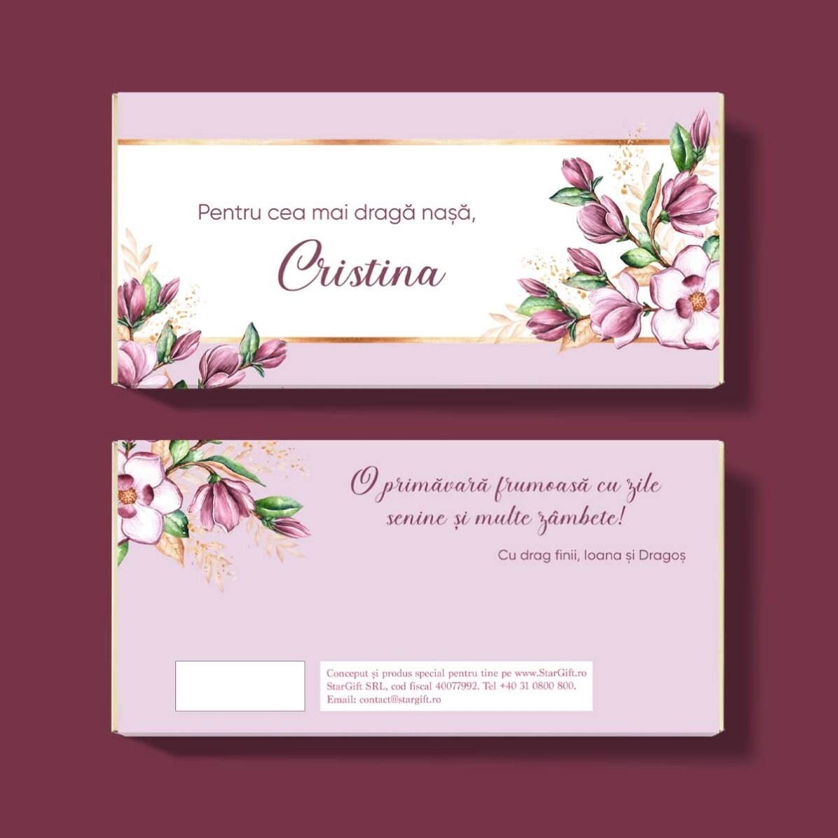 Chocolat personnalisé avec un nom et un message - Un beau printemps