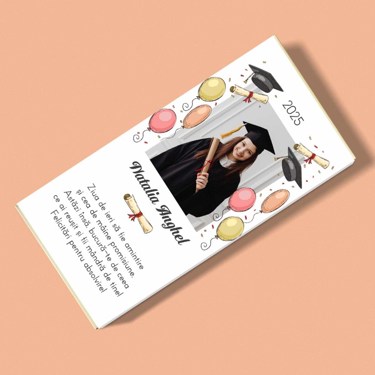 Chocolat personnalisé avec une photo et un texte - Remise des diplômes