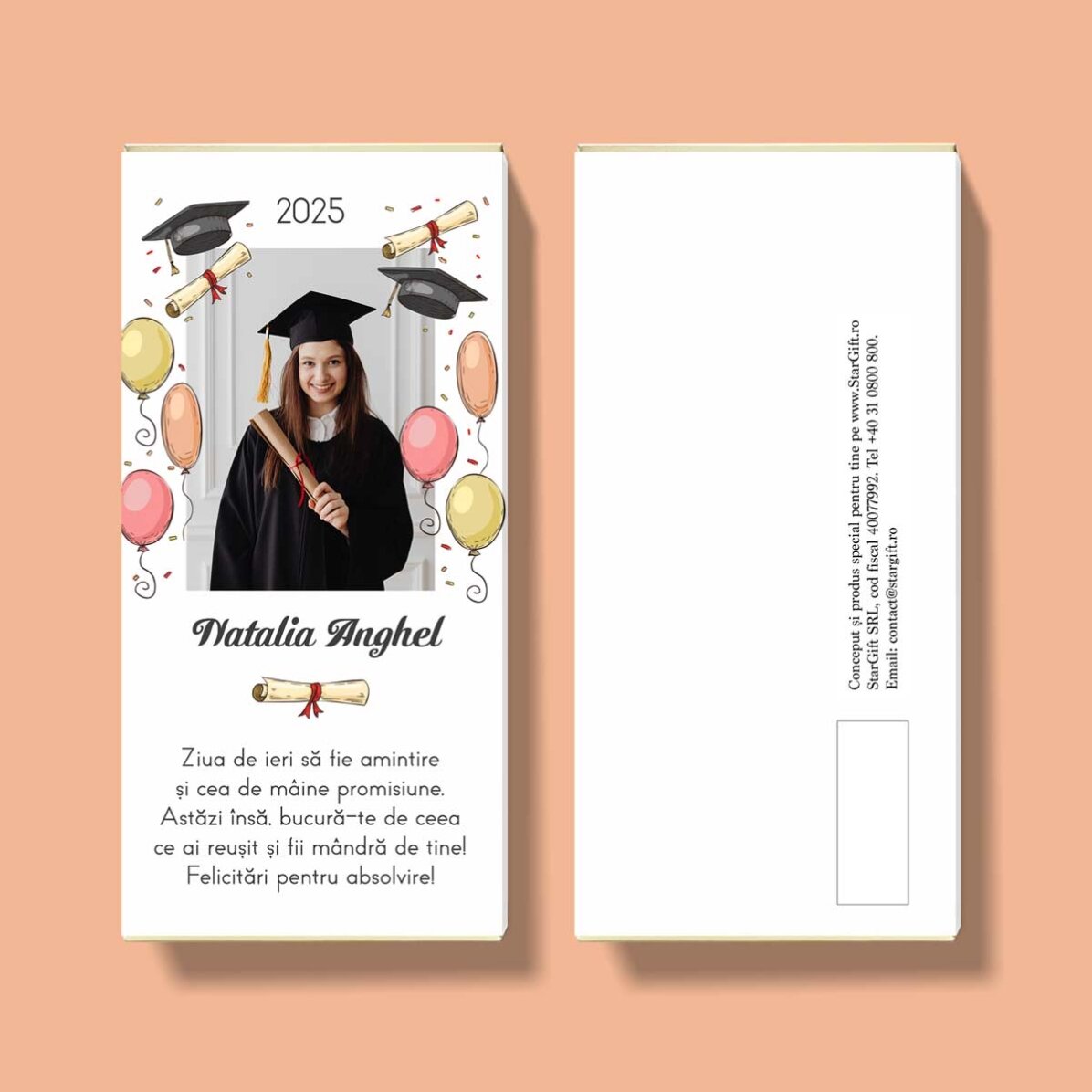 Chocolat personnalisé avec une photo et un texte - Remise des diplômes