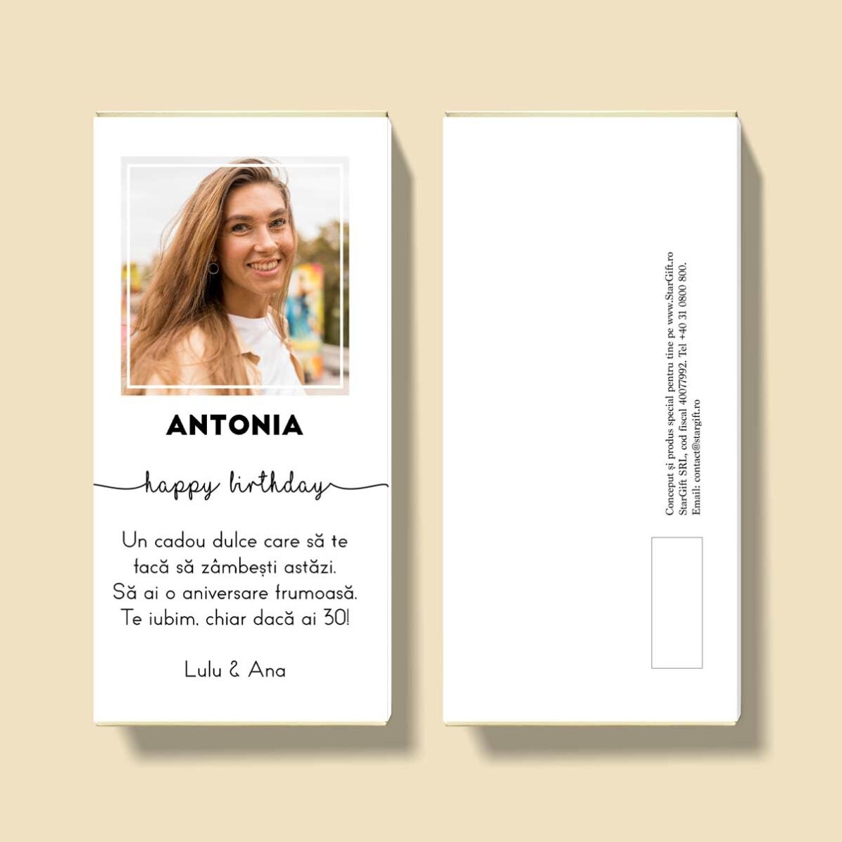 Chocolat personnalisé avec une photo et un texte - Anniversaire