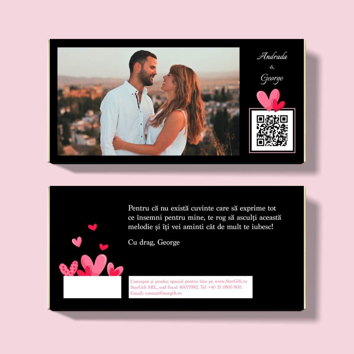 Chocolat personnalisé avec une photo, un texte et un code QR - Love