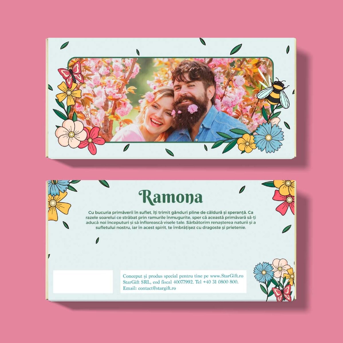 Chocolat personnalisé avec photo et texte - Fleurs de printemps