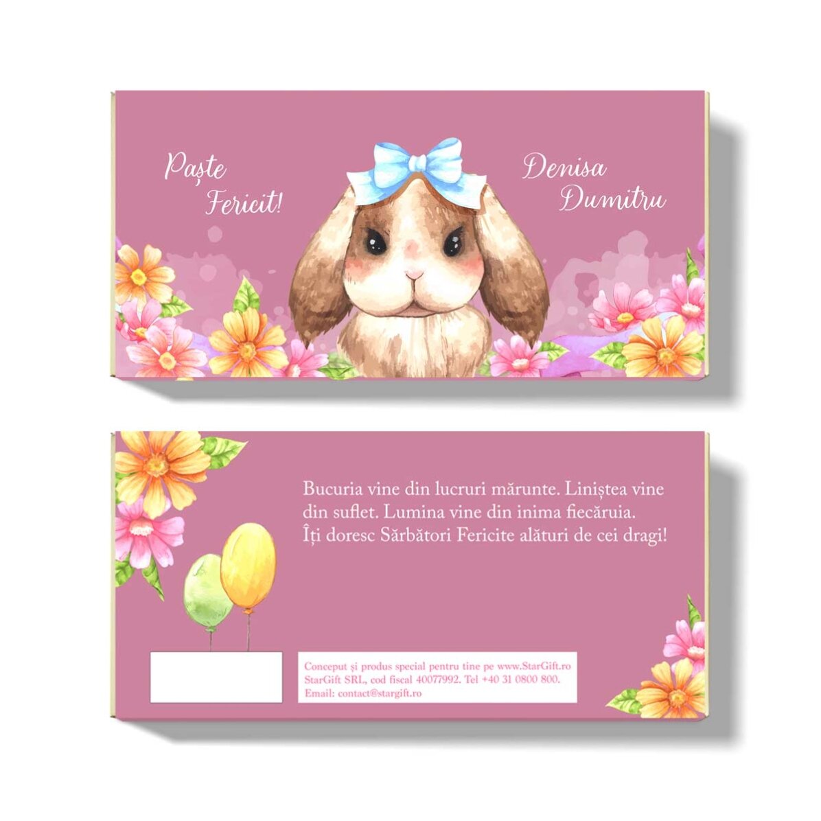 Chocolat personnalisé avec un message - Cute Bunny