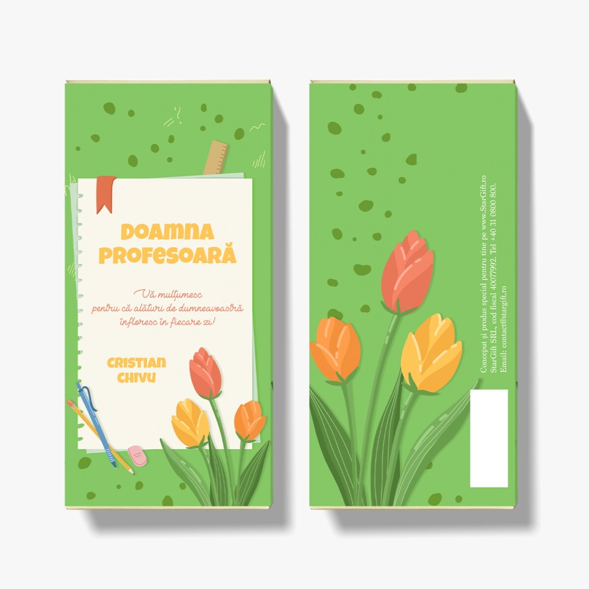 Chocolat personnalisé avec un message - Des tulipes pour les enseignants