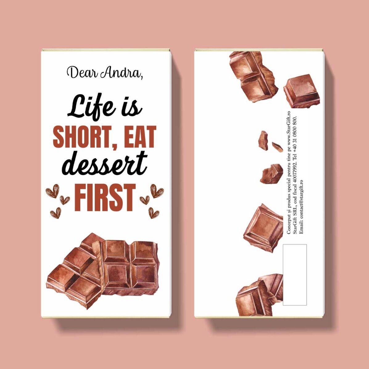 Chocolat personnalisé avec inscription - « Life is short »
