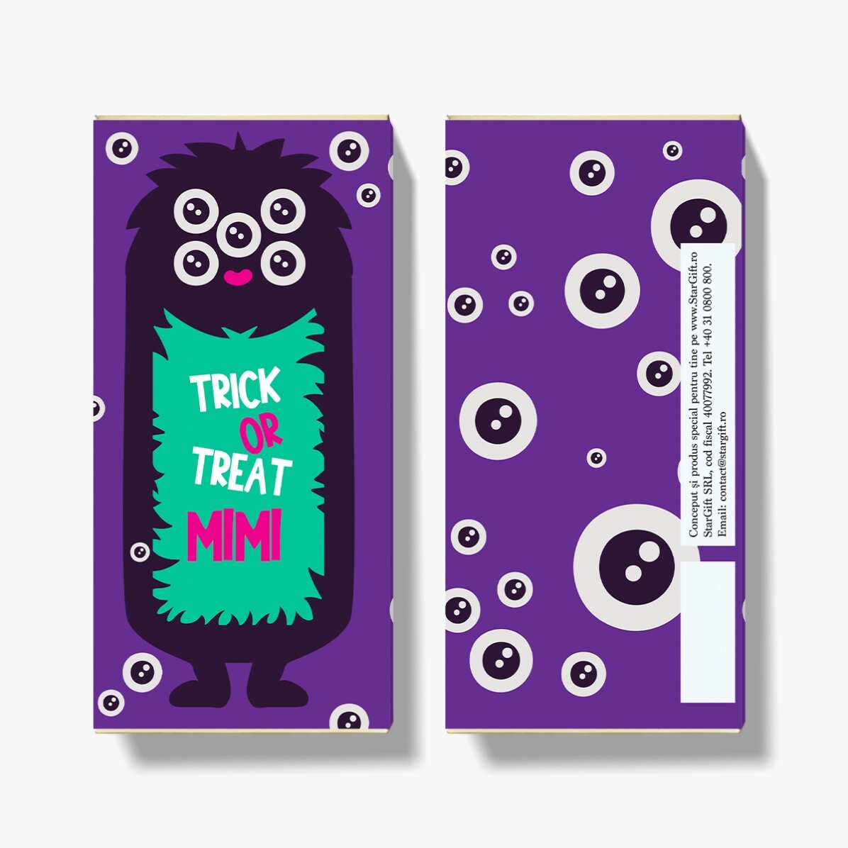 Chocolat personnalisé avec un message pour Halloween - Modèle « Monstre »