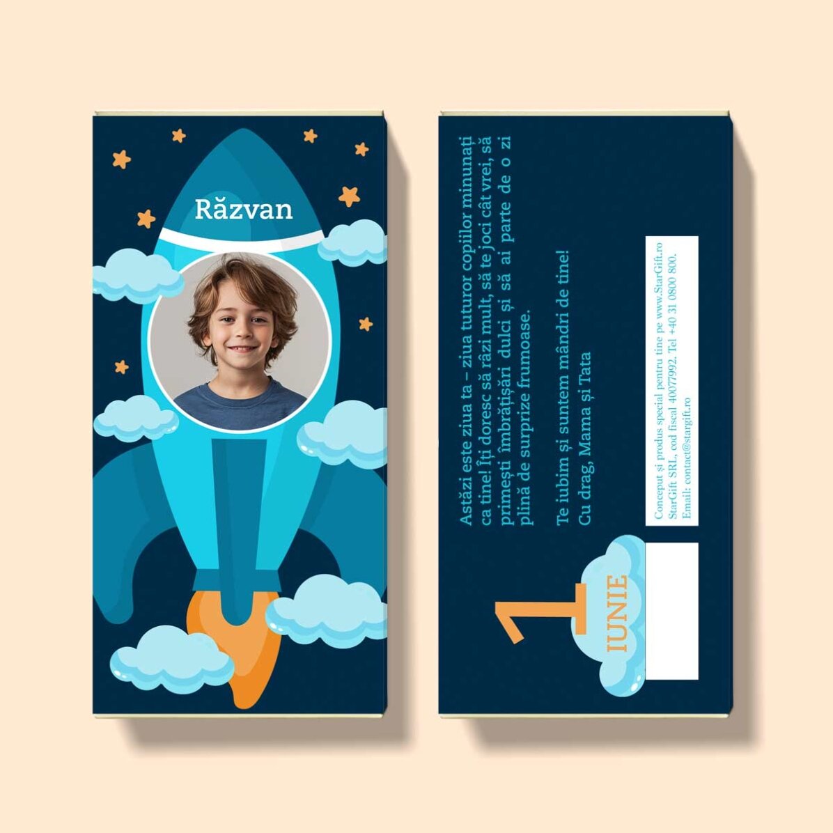 Chocolat personnalisé avec texte et photo - Astronaute