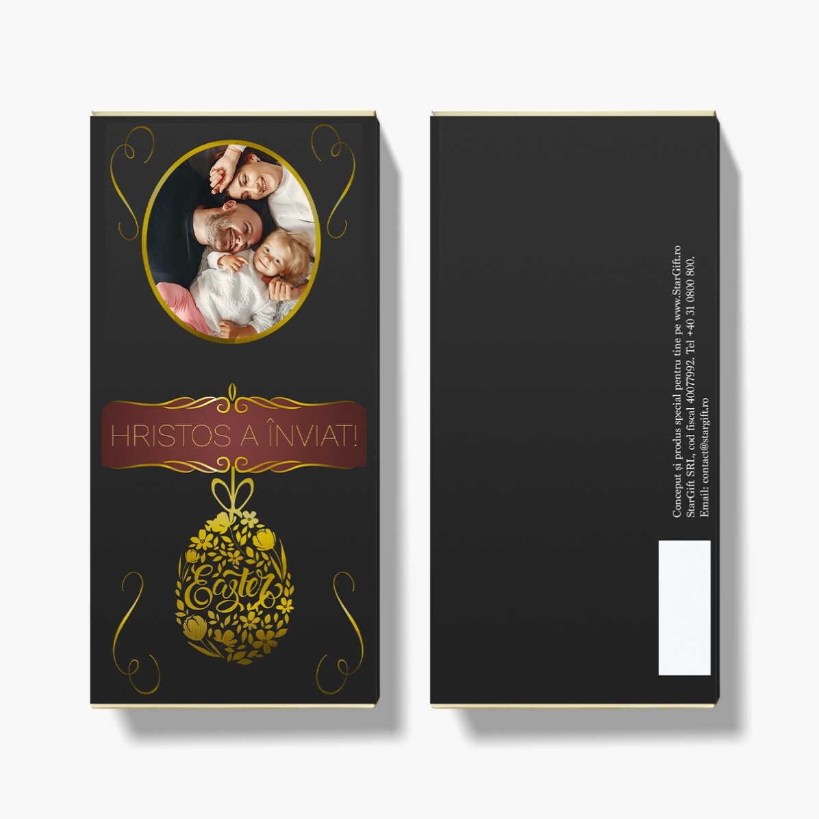Chocolat personnalisé avec un texte et une photo pour Pâques