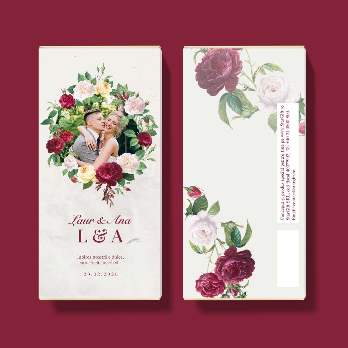 Chocolat personnalisé avec un texte et une photo - Fleurs vintage