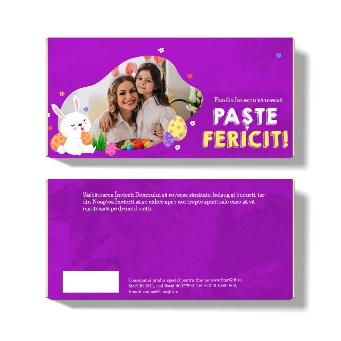 Chocolat personnalisé avec texte et photo - Lapin