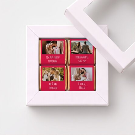 Cutie cadou cu 4 mini ciocolățele personalizate cu poze și mesaj