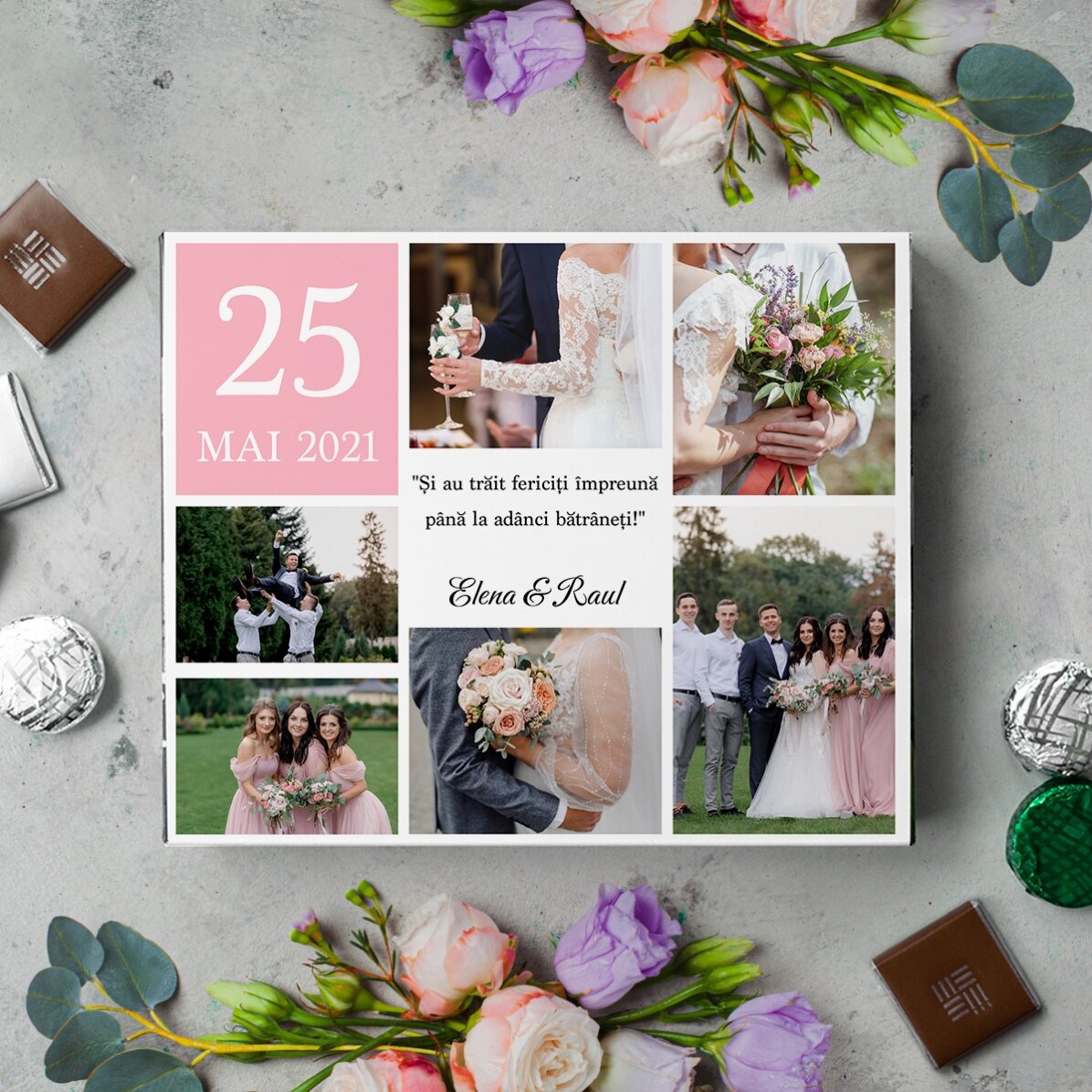 Boîte de bonbons personnalisée avec 6 photos et un message pour vos proches