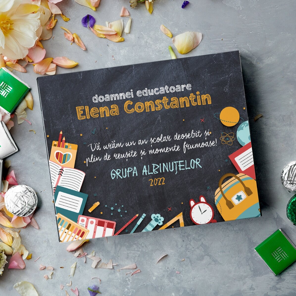 Boîte de bonbons personnalisée avec un message de début d