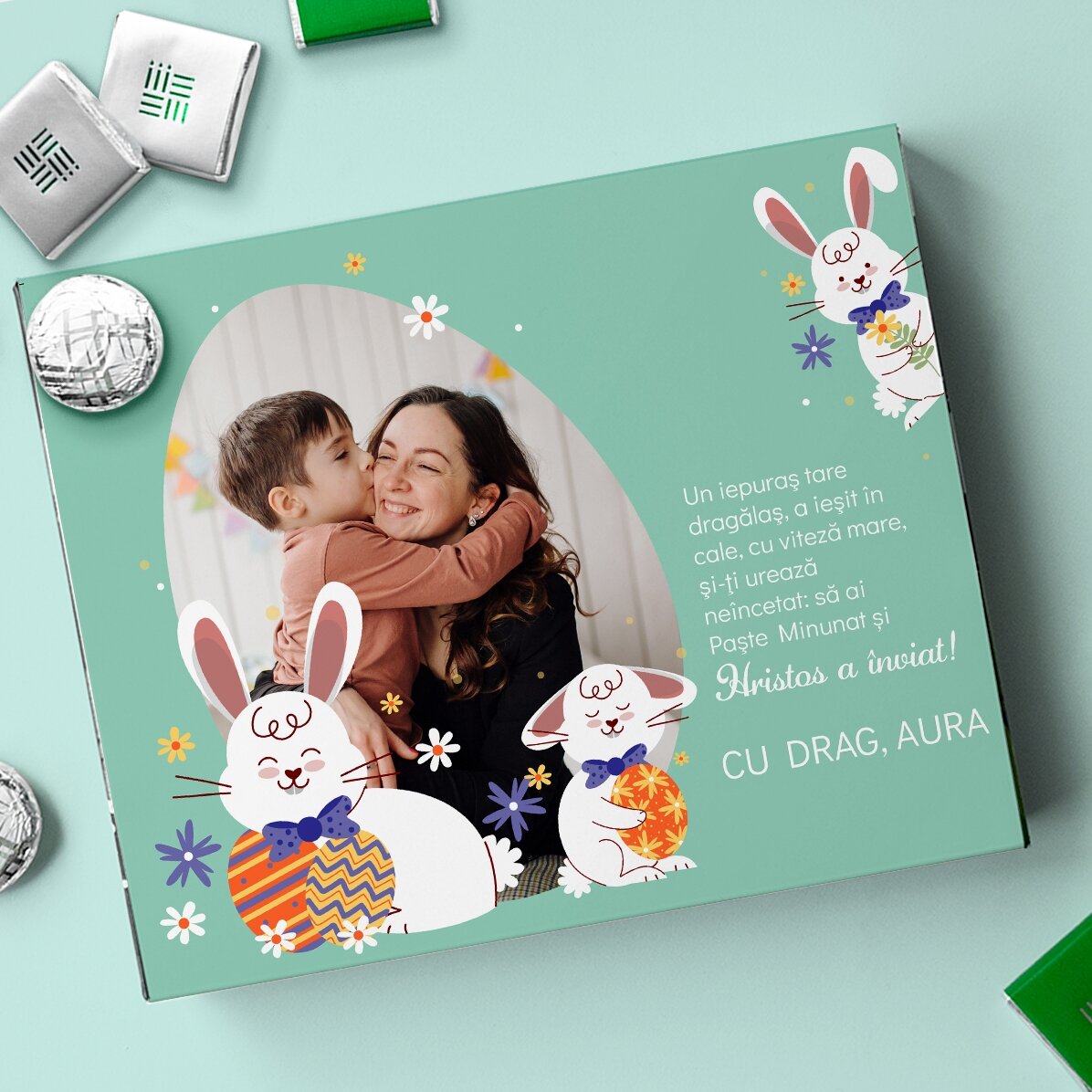 Boîte de bonbons personnalisée avec une photo et un message - Lapin
