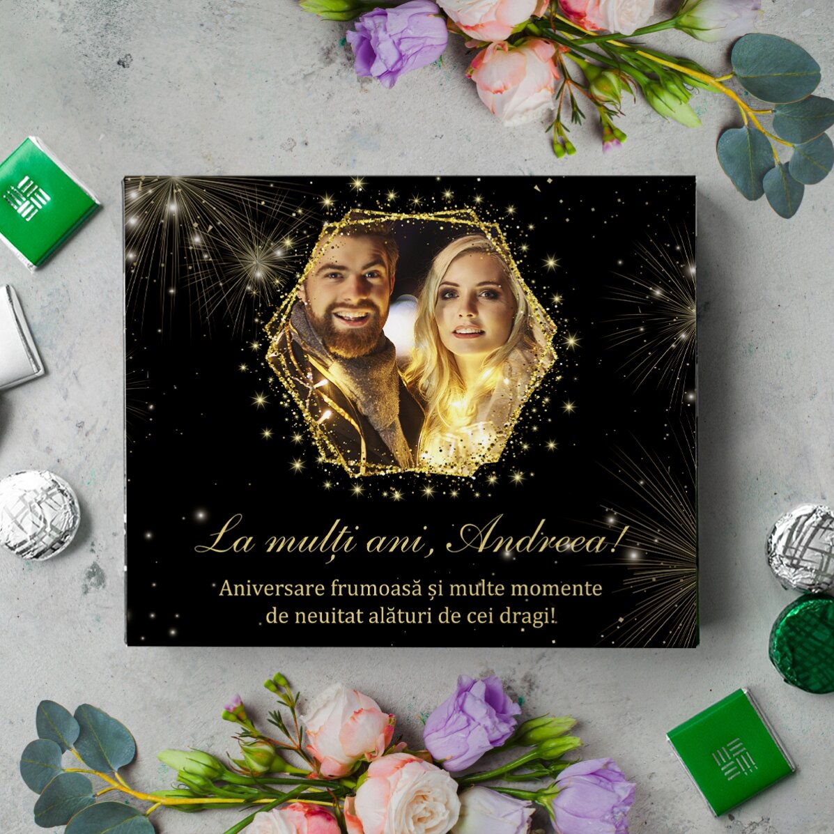 Boîte de bonbons personnalisée avec une photo et un texte - Golden