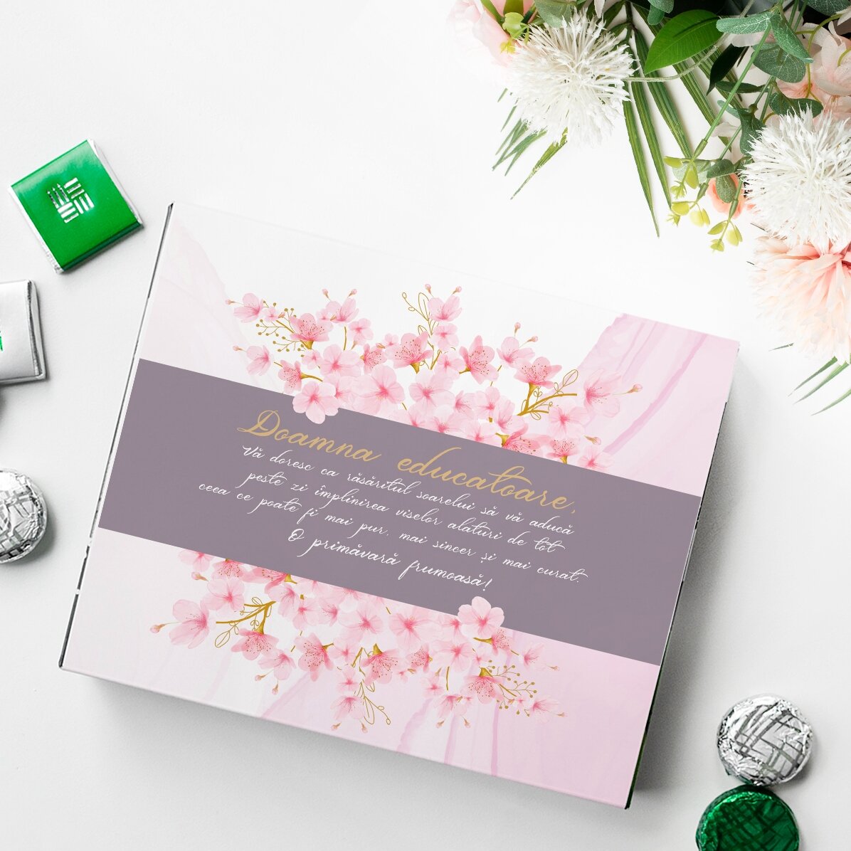 Boîte de bonbons personnalisée avec le message « Un beau printemps ! »