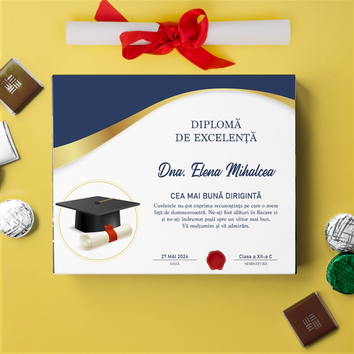 Boîte de bonbons personnalisée avec un message pour les professeurs - Remise des diplômes