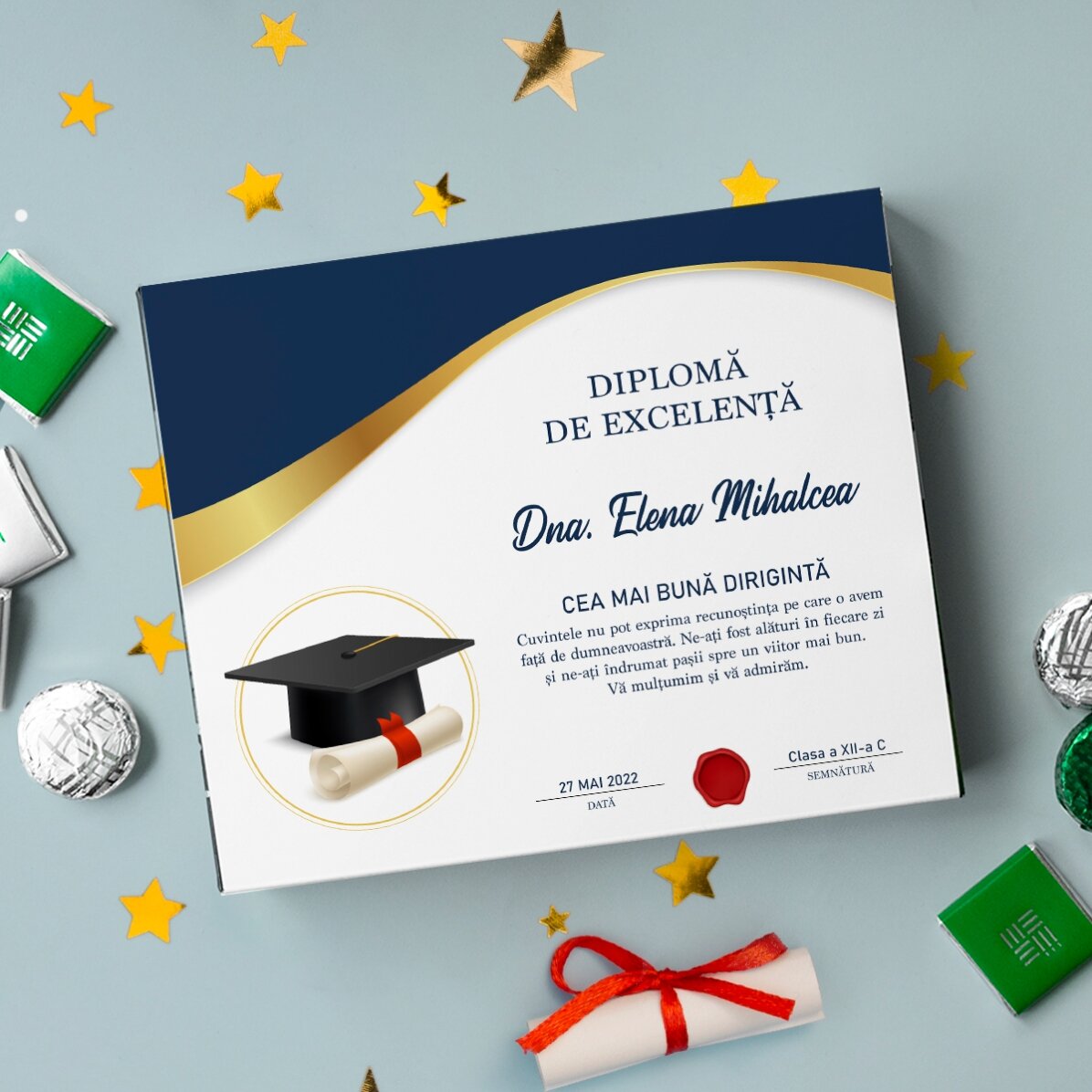 Boîte de bonbons personnalisée avec un message pour les professeurs - Remise des diplômes