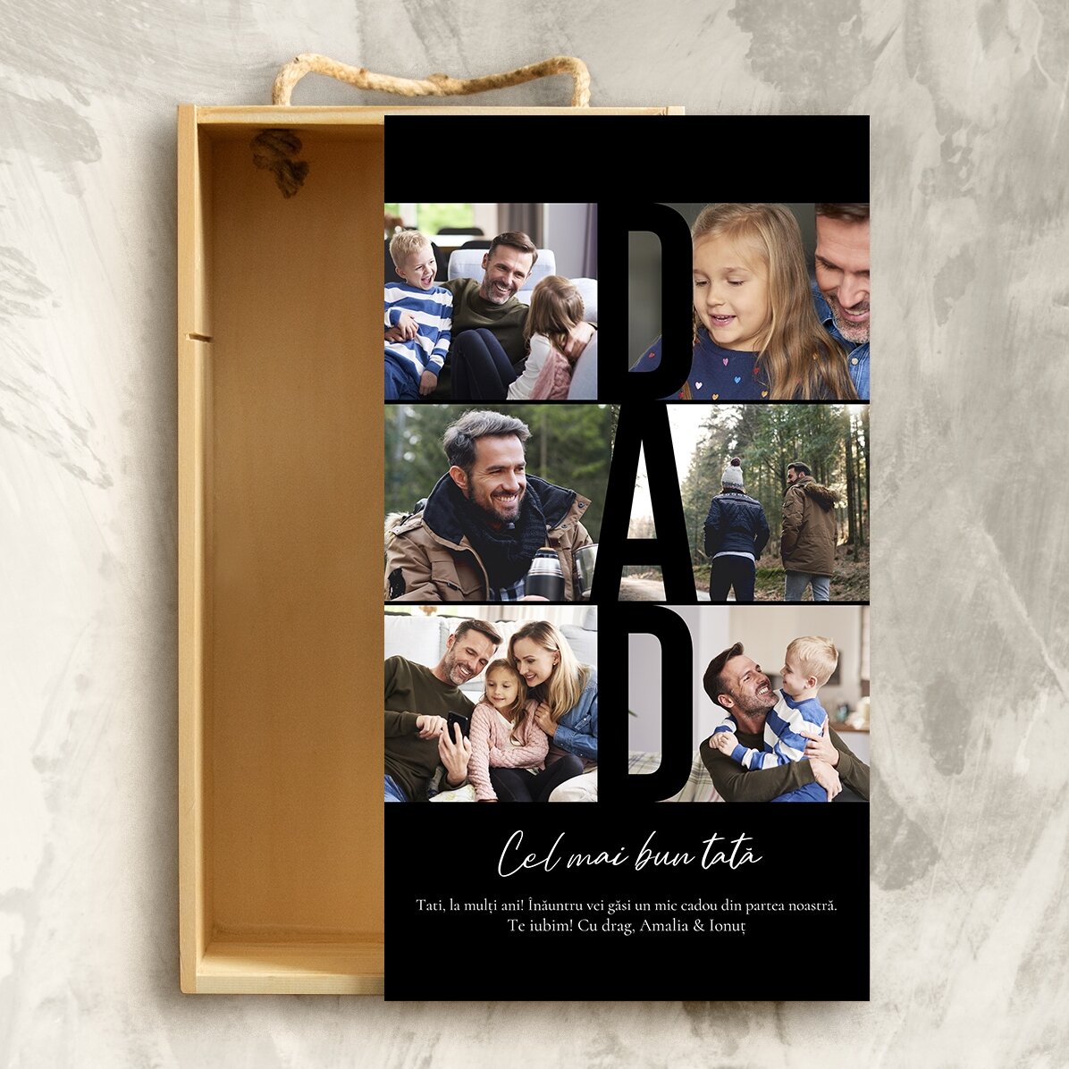 Coffret cadeau en bois personnalisé avec 6 photos et un message - Souvenirs chers