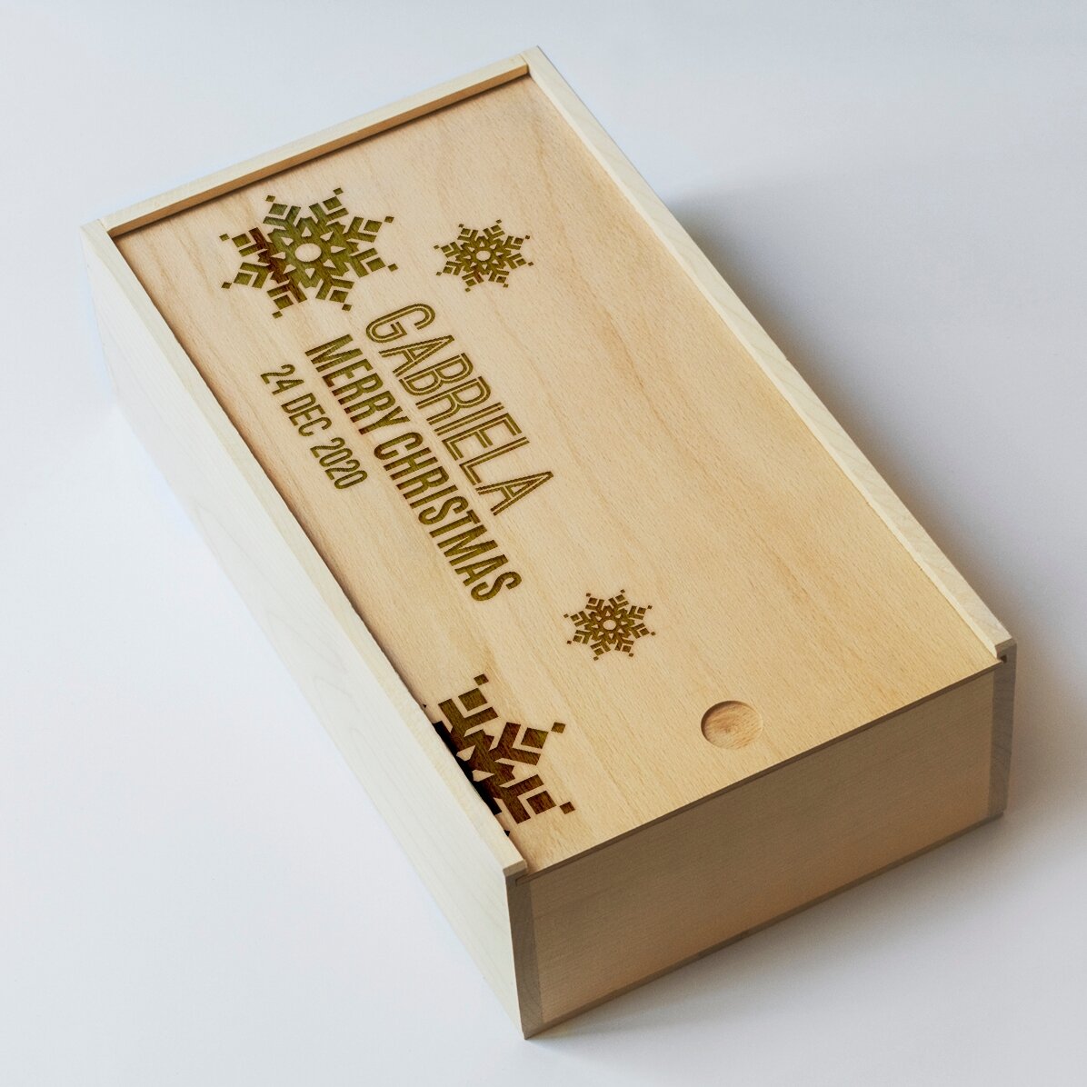 Coffret cadeau personnalisé en bois - Flocons de neige