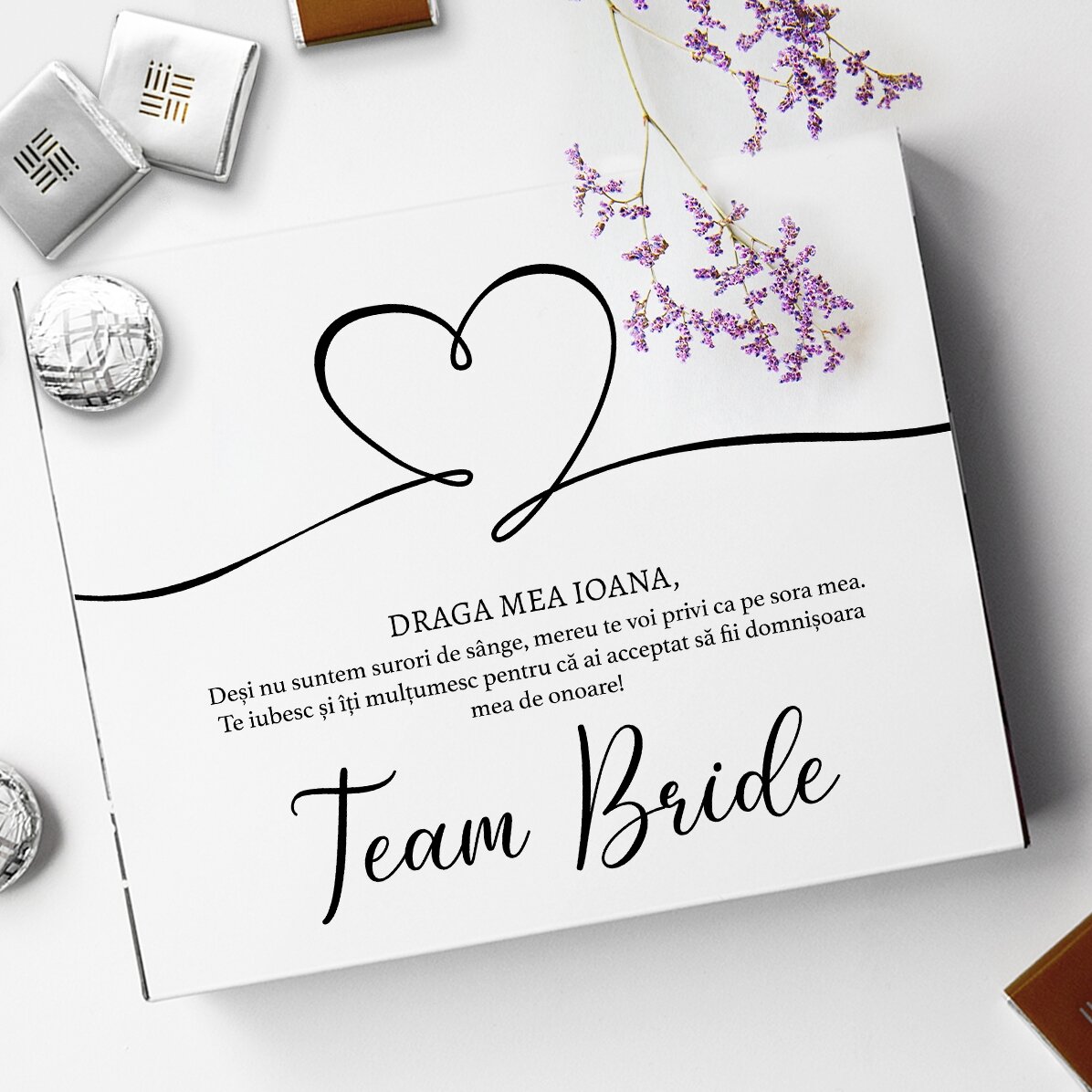 Boîte de bonbons personnalisée avec un message - Team Bride