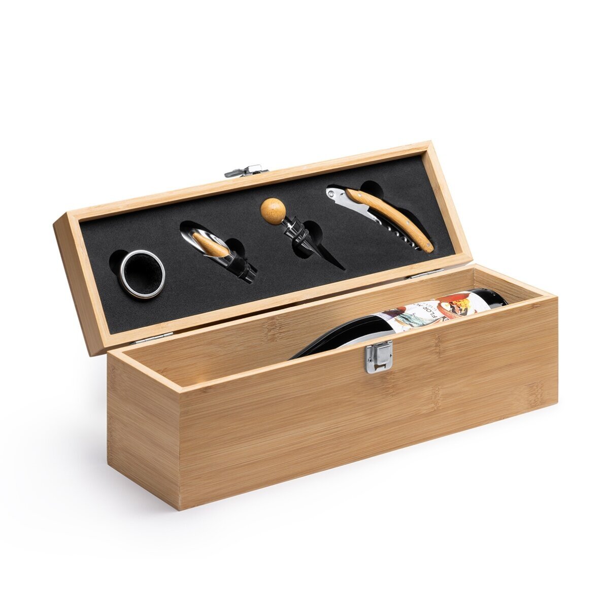 Bamboo wine box with accessories personalised with message - Happy Birthday Gift