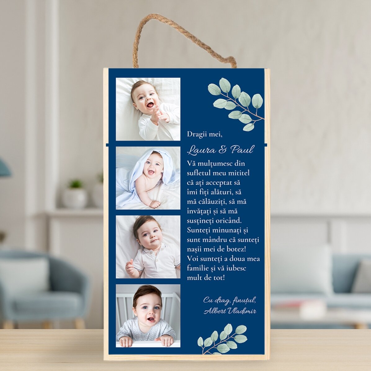Coffret à vin pour 2 bouteilles, personnalisé avec 4 photos et un message
