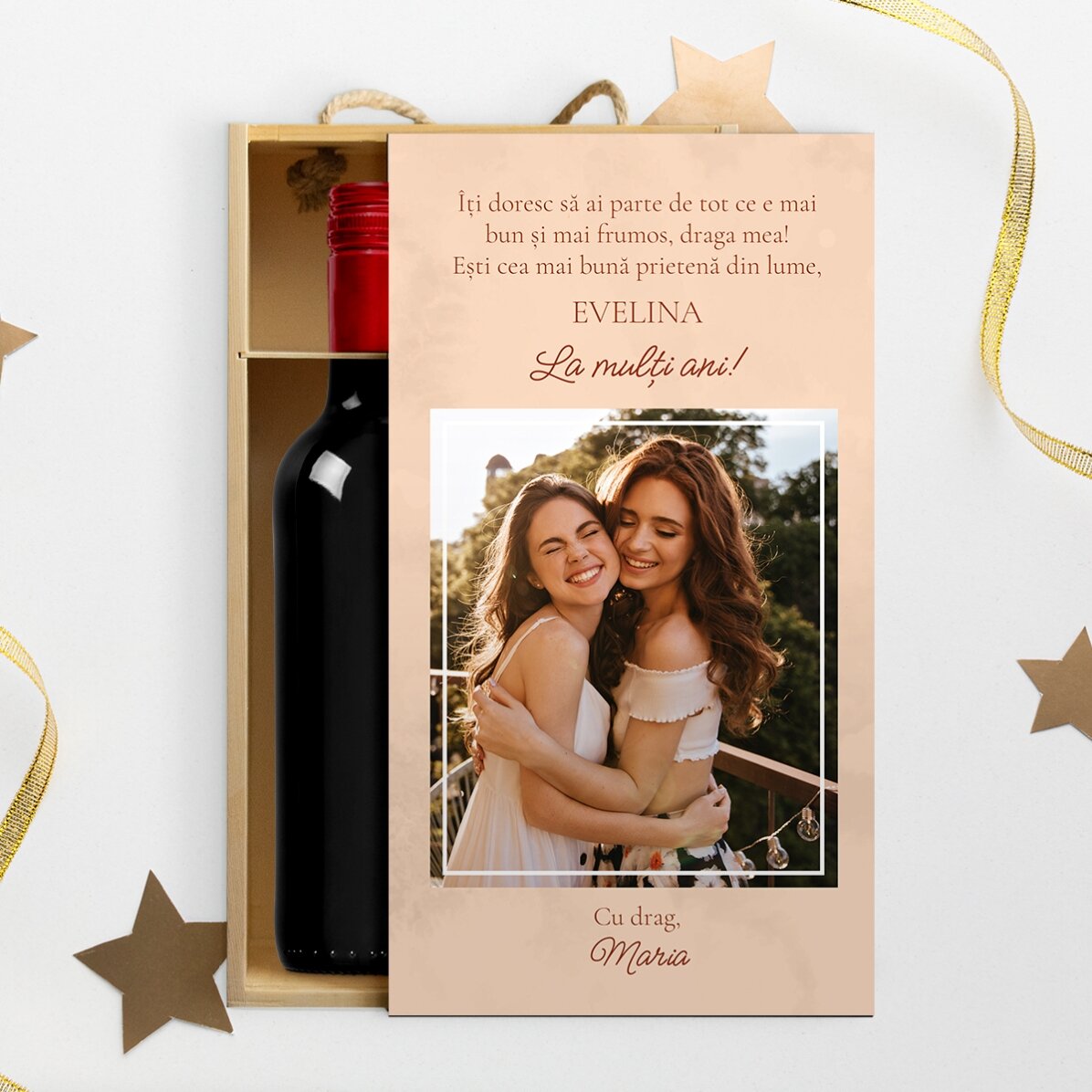 Coffret à vin pour 2 bouteilles, personnalisé avec une photo et un message - Avec toute mon affectio