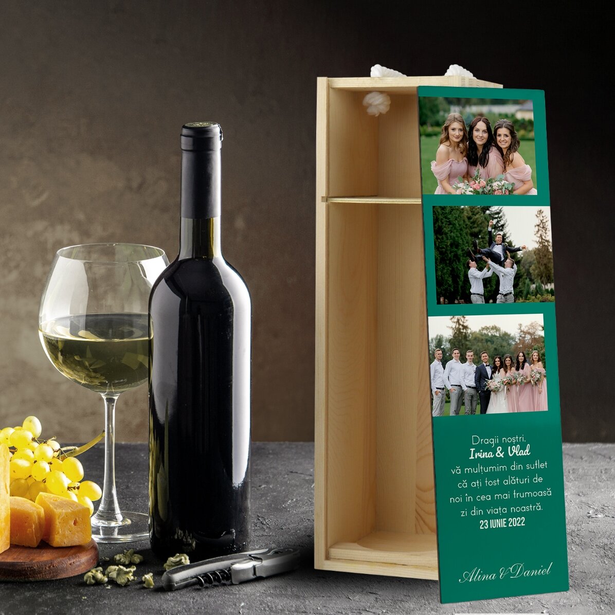Coffret de vin personnalisé avec 3 photos et un message pour vos proches