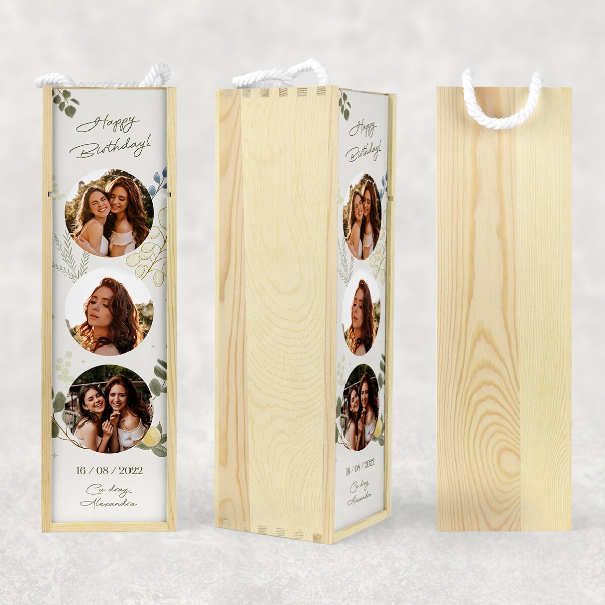 Coffret de vin personnalisé avec 3 photos et un texte - Pour elle