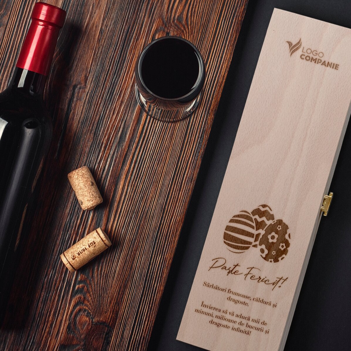 Coffret de vin personnalisé avec logo et message pour Pâques