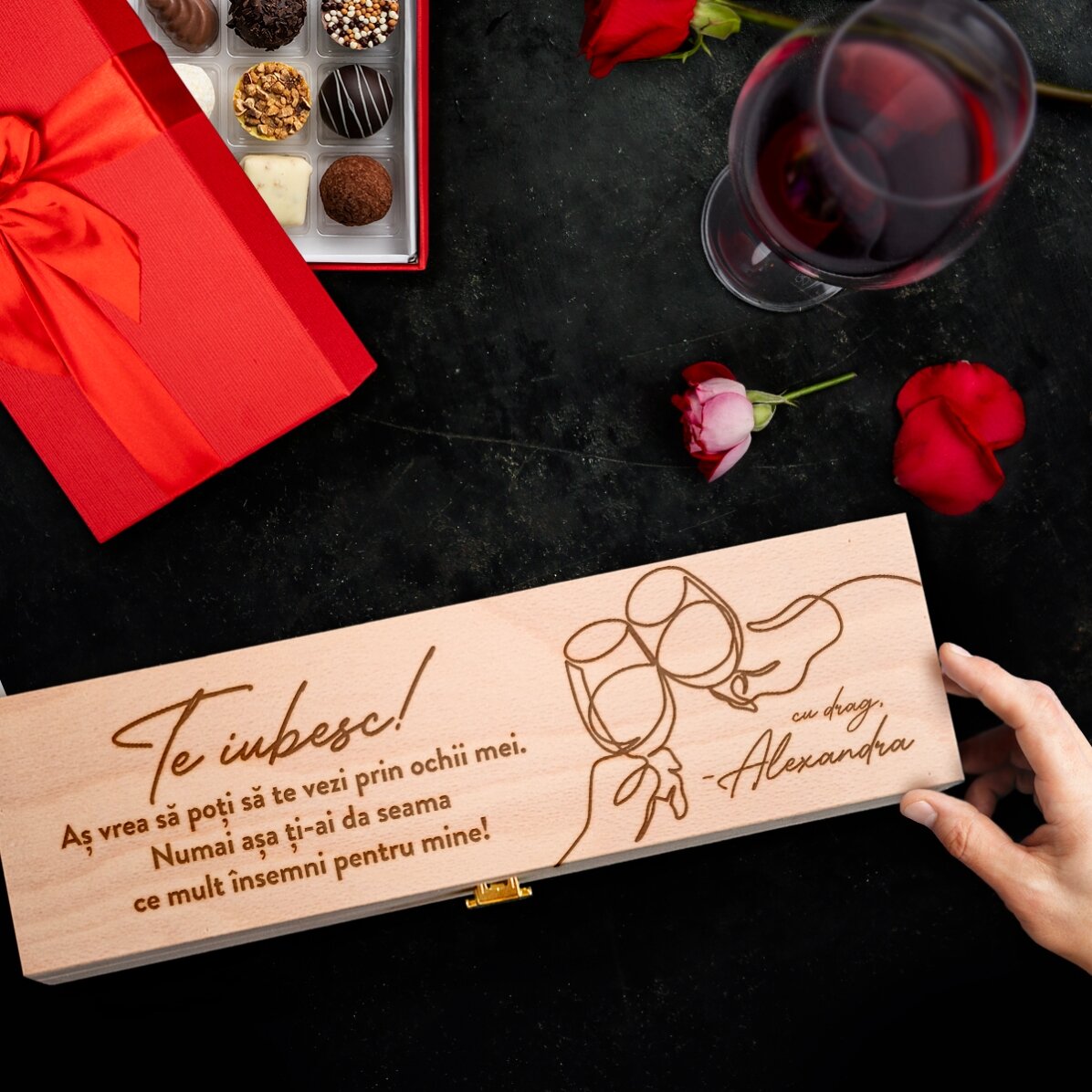 Coffret de vin personnalisé avec message et signature - Je t
