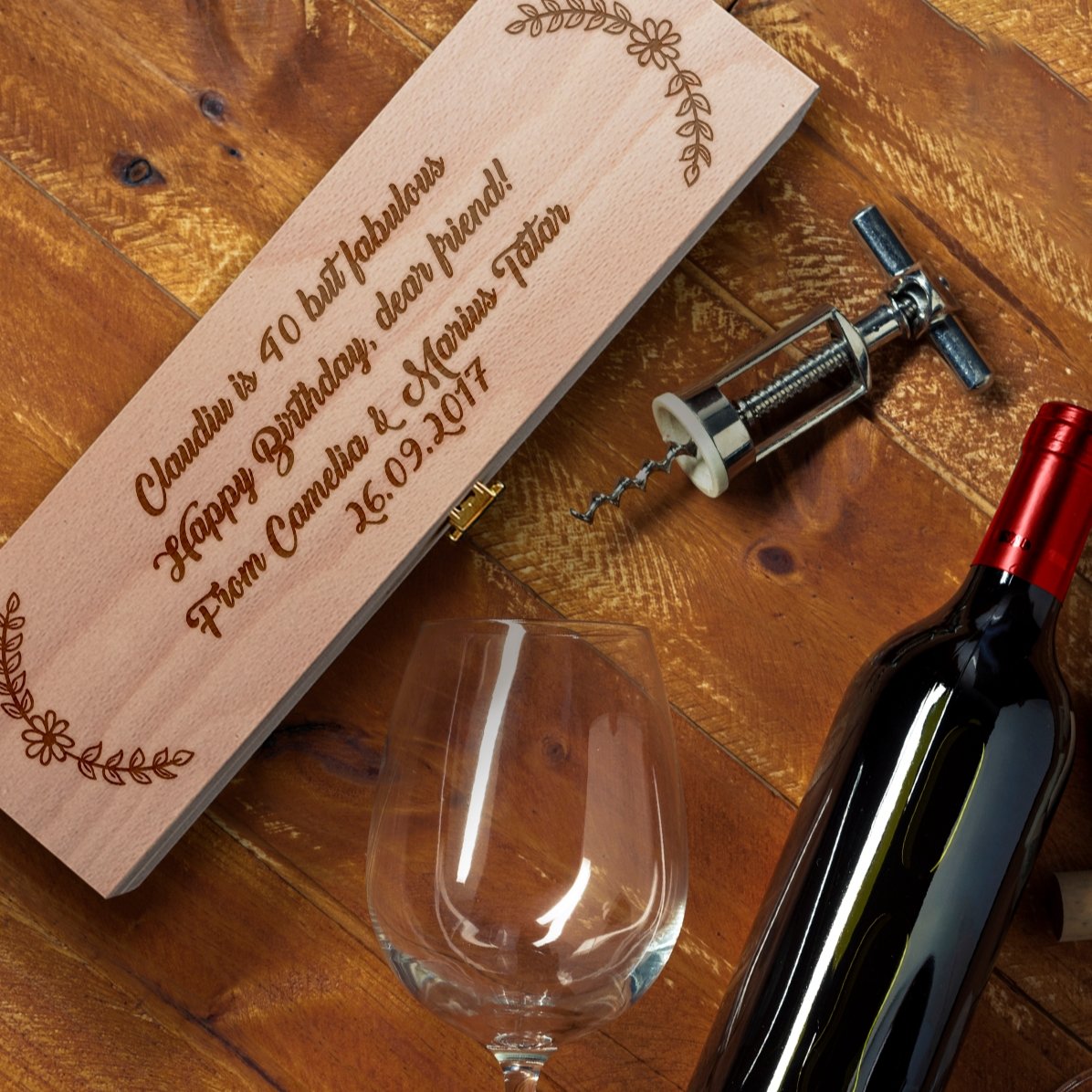 Caisse de vin personnalisée avec un message