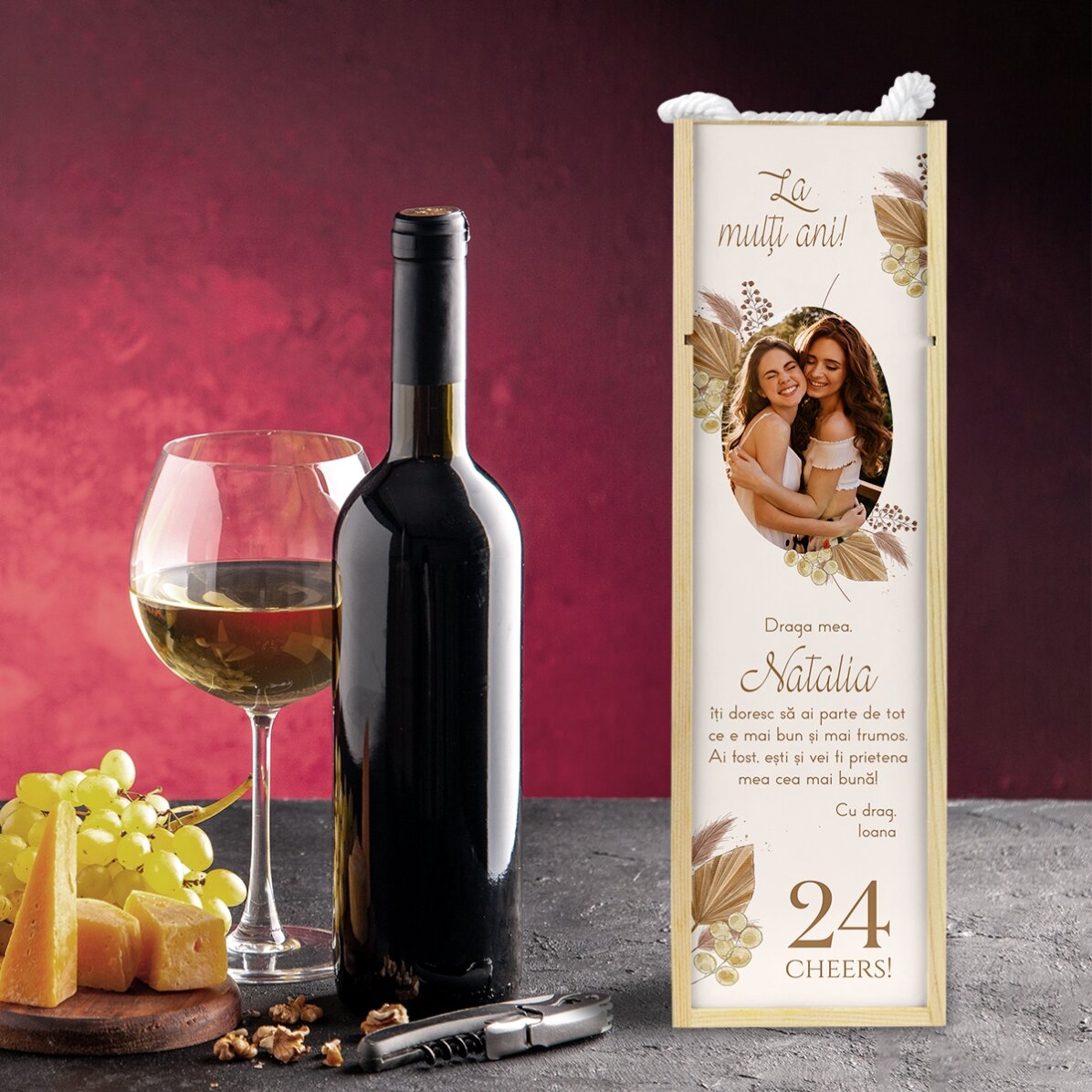 Caisse de vin personnalisée avec photo et texte - Joyeux anniversaire