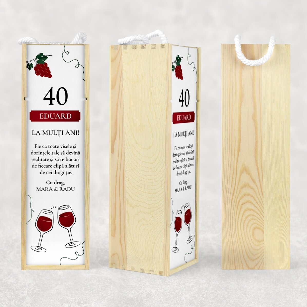 Coffret de vin personnalisé avec un message pour un anniversaire