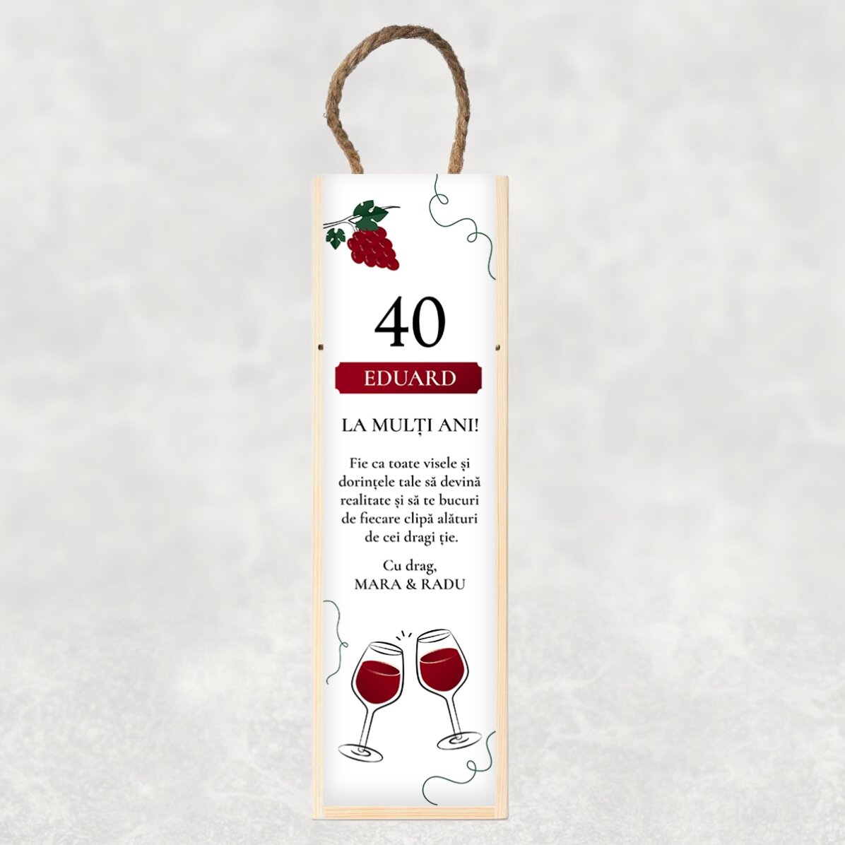 Coffret de vin personnalisé avec un message pour un anniversaire