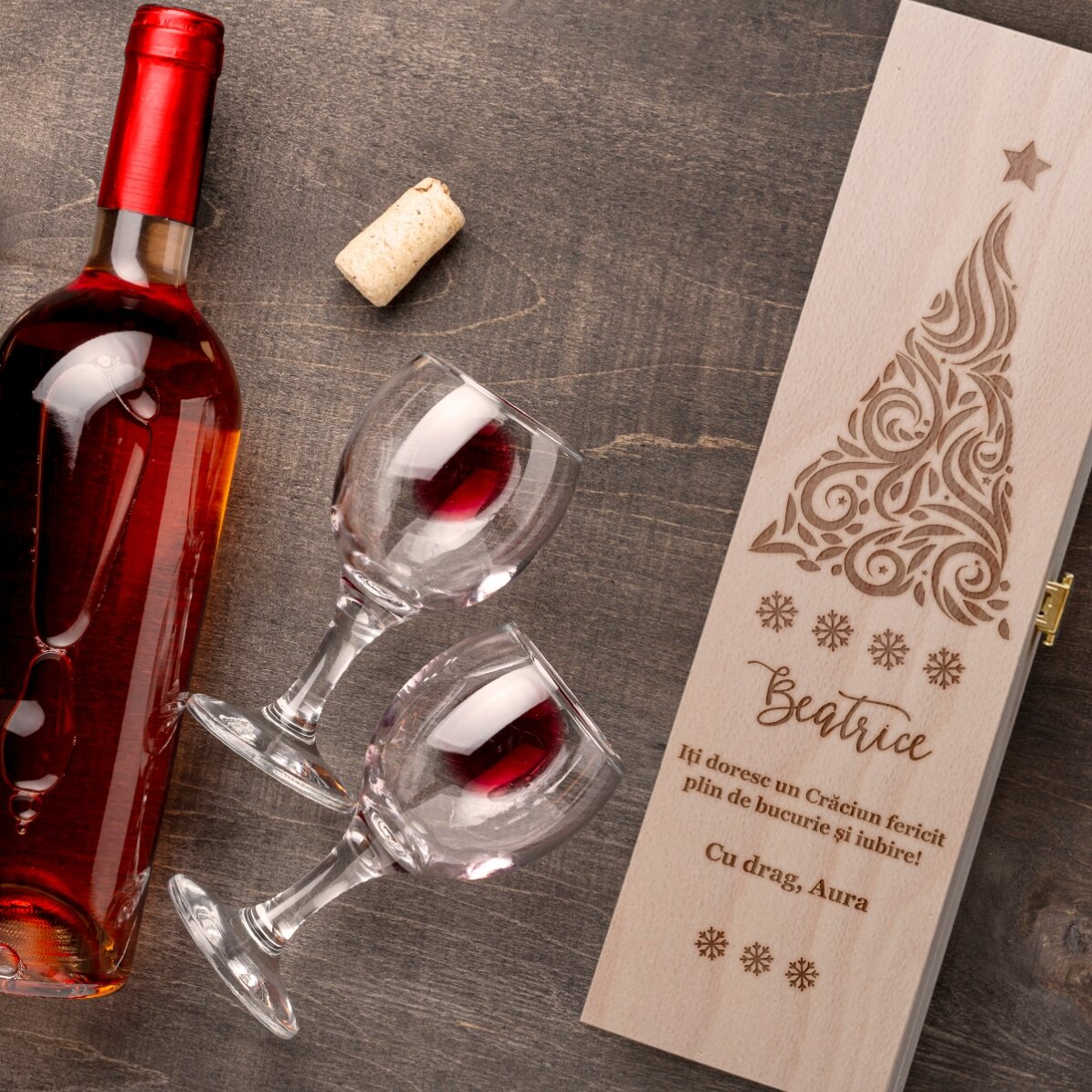 Caisse de vin personnalisée avec un message - Vœux de Noël
