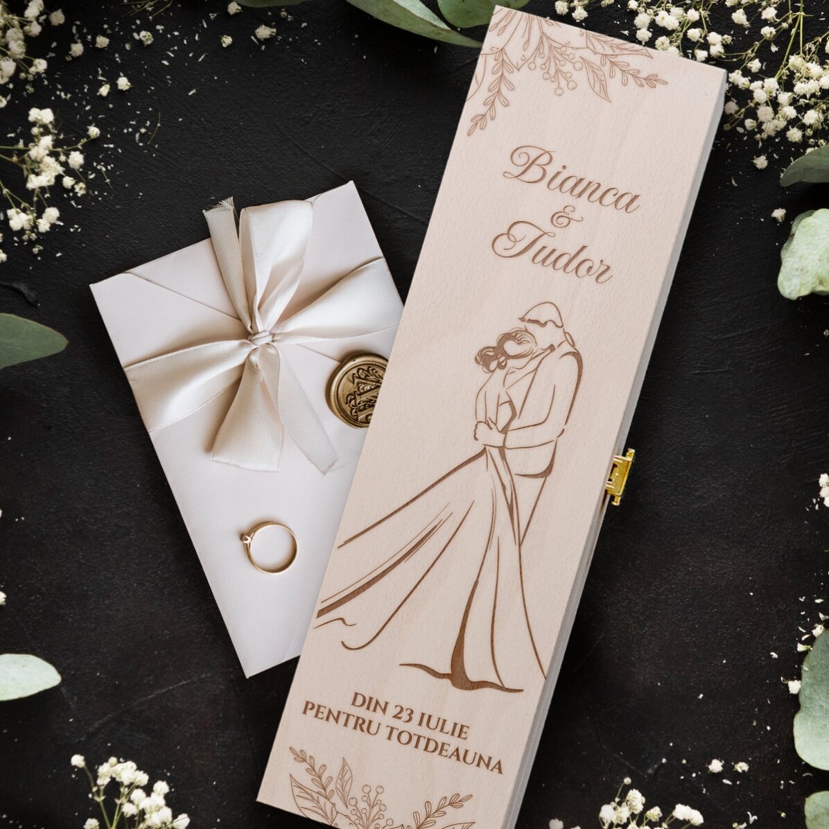 Coffret de vin personnalisé avec inscription - Mariage