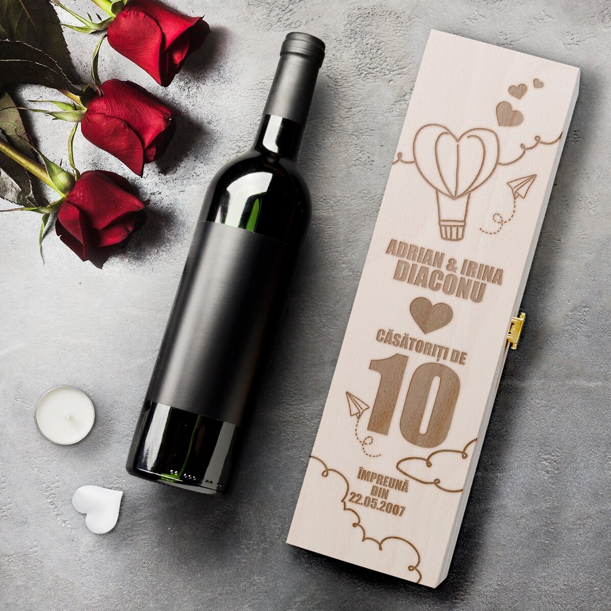 Caisse de vin personnalisée pour un anniversaire de mariage