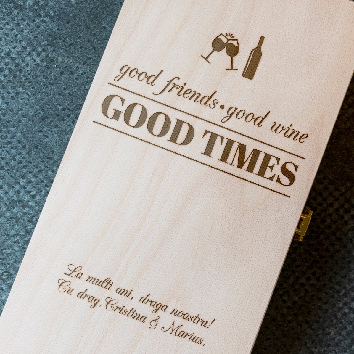 Coffret à vin personnalisé pour deux bouteilles - Good Friends, Good Wine, Good Times