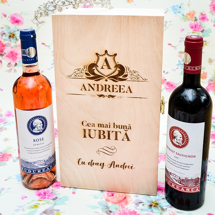 Coffret à vin personnalisé pour deux bouteilles - modèle « nom vintage »