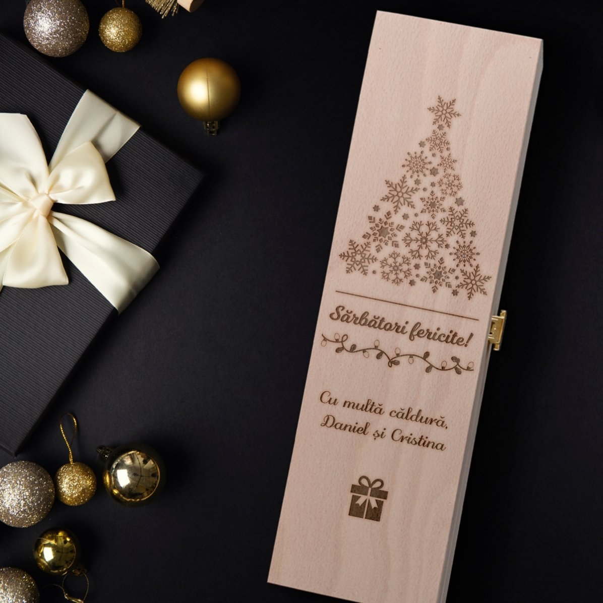 Caisse de vin personnalisée - Joyeuses fêtes