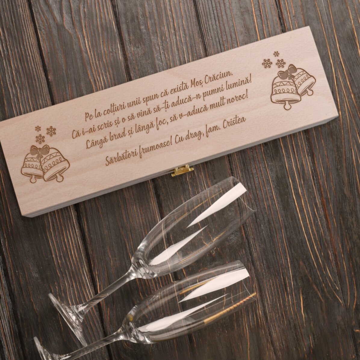 Coffret de vin mousseux personnalisé avec un message de Noël