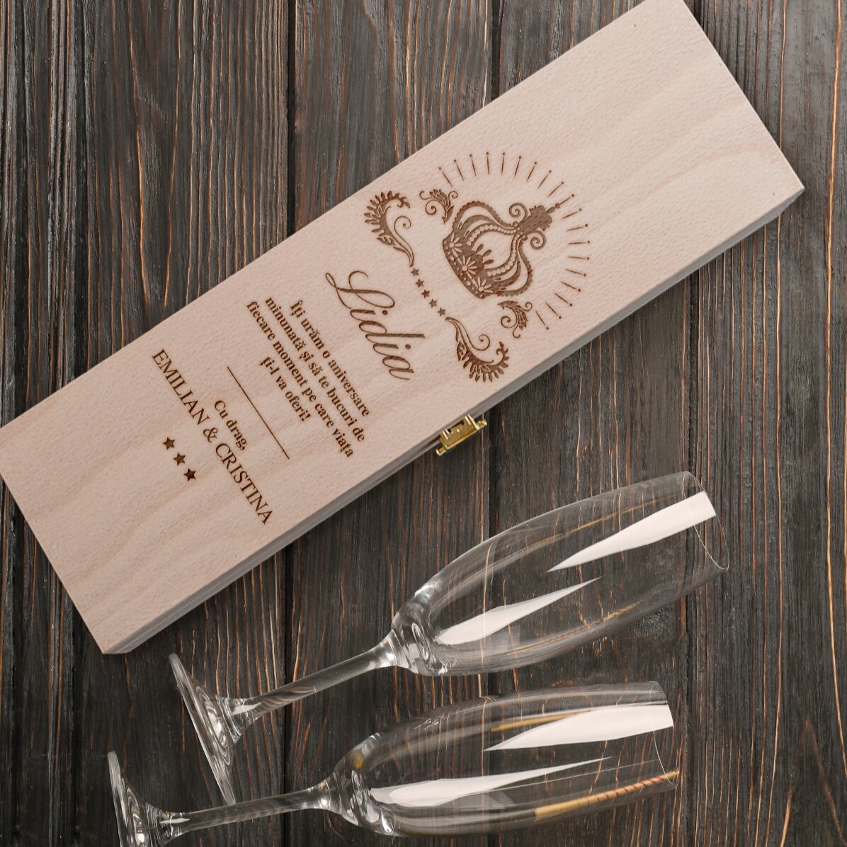 Coffret de vin mousseux personnalisé avec un message - Crown