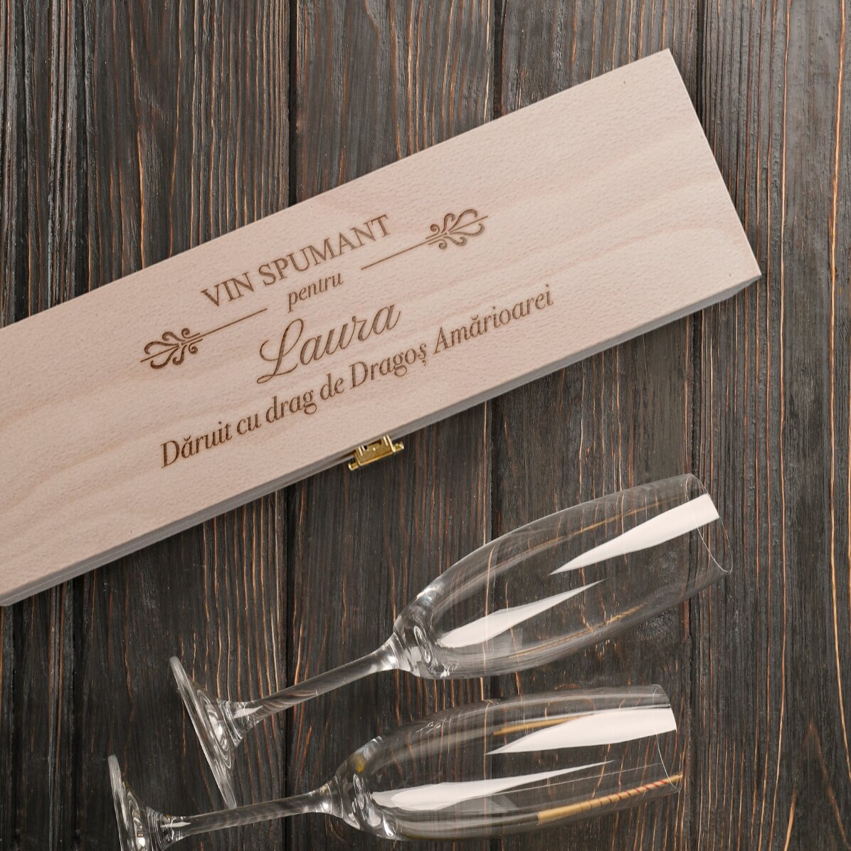 Coffret de vin mousseux personnalisé avec inscription - Elegance