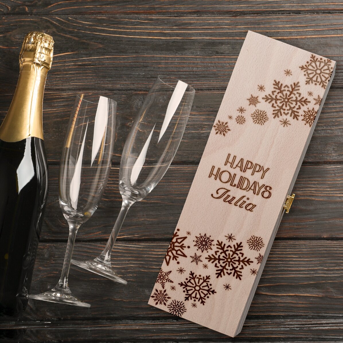 Coffret de vin mousseux personnalisé - Flocons de neige