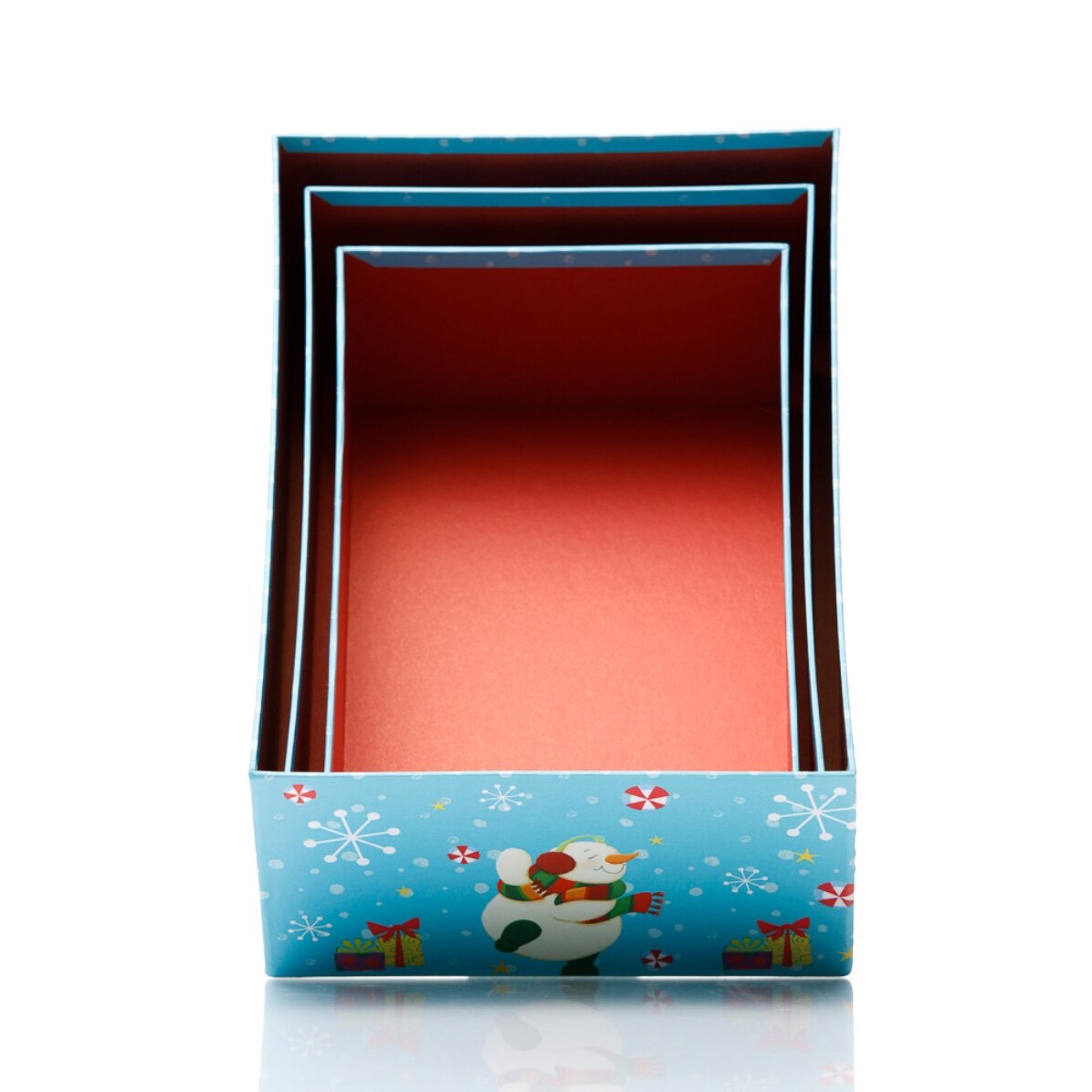 Coffret cadeau de Noël bleu - modèle bonhomme de neige
