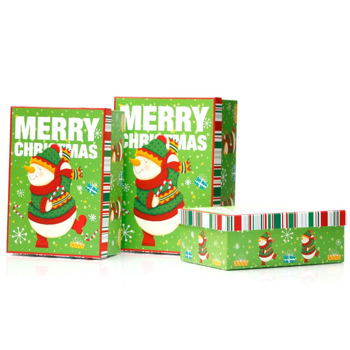 Coffret cadeau de Noël vert - modèle bonhomme de neige