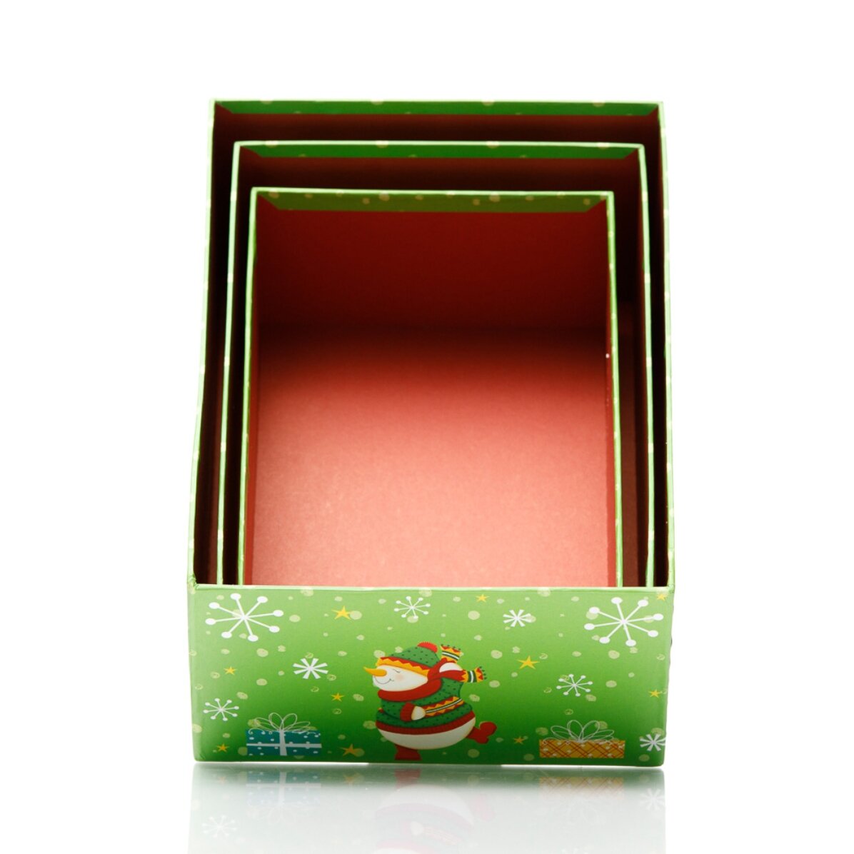 Coffret cadeau de Noël vert - modèle bonhomme de neige